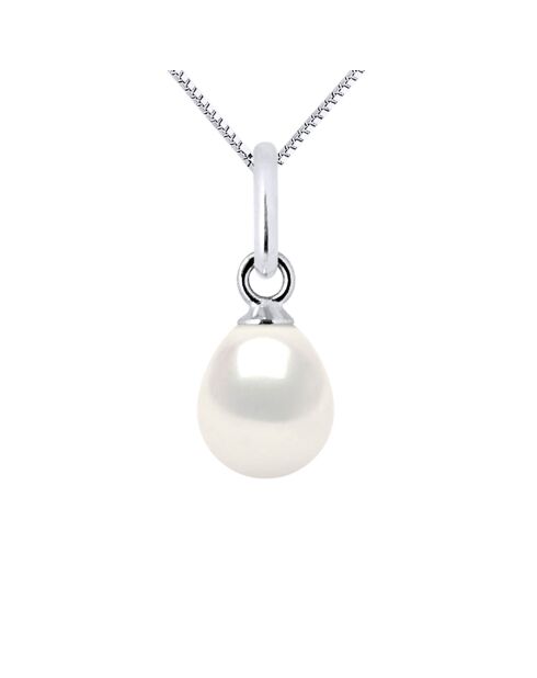 Pendentif Bélière Or Blanc & Perle de Culture d'Eau Douce Poire blanc naturel