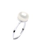 Bague Chevalière Argent Rhodié & Perle de Culture d'Eau Douce Bouton blanc naturel