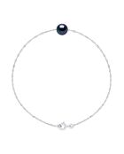 Bracelet Argent Rhodié & Perle de Culture d'Eau Douce Traversante Ronde noire