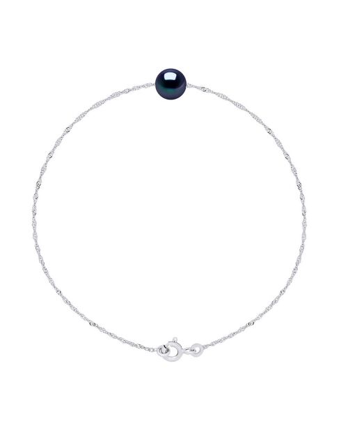 Bracelet Argent Rhodié & Perle de Culture d'Eau Douce Traversante Ronde noire