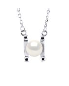 Collier Argent Rhodié & Perle de Culture d'Eau Douce Ronde blanc naturel