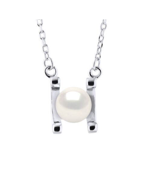 Collier Argent Rhodié & Perle de Culture d'Eau Douce Ronde blanc naturel