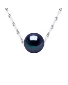 Collier Argent Rhodié & Perle de Culture d'Eau Douce Traversante Ronde noire