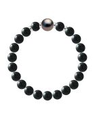 Herrenarmband aus Silber, runde Tahiti-Zuchtperle und glänzender schwarzer Onyx