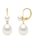 Boucles d'oreilles Or Jaune & Perles de Culture d'Eau Douce Boutons et Poires blanc naturel