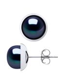 Oorbellen met gekweekte parels in witgoud en zoet water, zwarte knopen