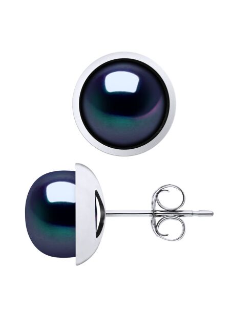 Oorbellen met gekweekte parels in witgoud en zoet water, zwarte knopen