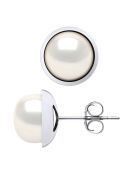 Ohrringe aus Weißgold und Süßwasser-Zuchtperlen, natürliche weiße Knöpfe