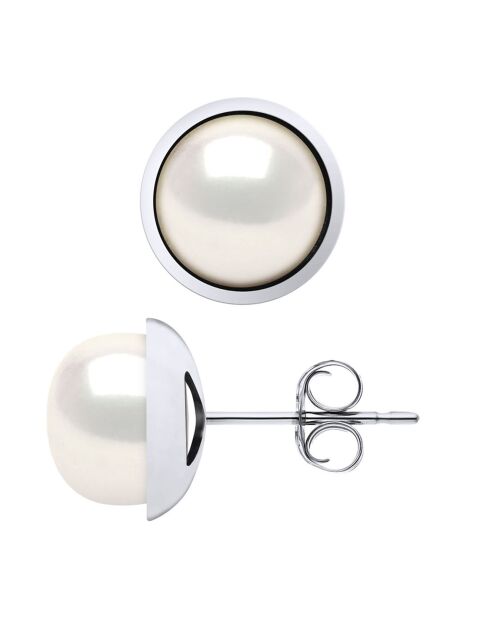 Ohrringe aus Weißgold und Süßwasser-Zuchtperlen, natürliche weiße Knöpfe