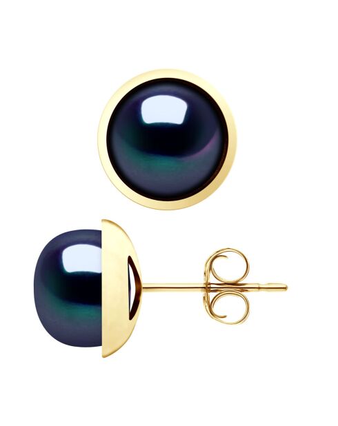 Ohrringe aus Gelbgold und Süßwasser-Zuchtperlen, schwarze Knöpfe