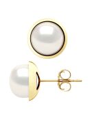 Geelgouden en gekweekte pareloorbellen met zoetwater, natuurlijke witte knopen