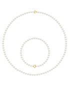 Parure Collier + Bracelet Or Jaune & Perles d'Eau Douce Rondes blanc naturel