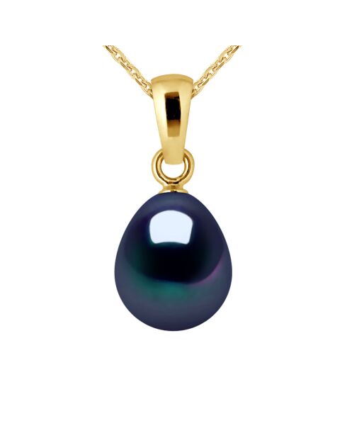 Pendentif Bélière Or Jaune & Perle de Culture d'Eau Douce Poire noire