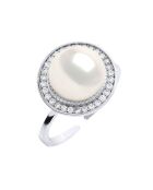 Bague Ajustable Argent Rhodié & Perle de Culture d'Eau Douce Bouton blanc naturel