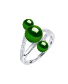 Anello Trilogy in argento rodiato e 3 bottoni verdi con perle coltivate d'acqua dolce