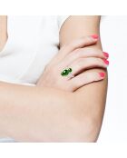 Anello Trilogy in argento rodiato e 3 bottoni verdi con perle coltivate d'acqua dolce