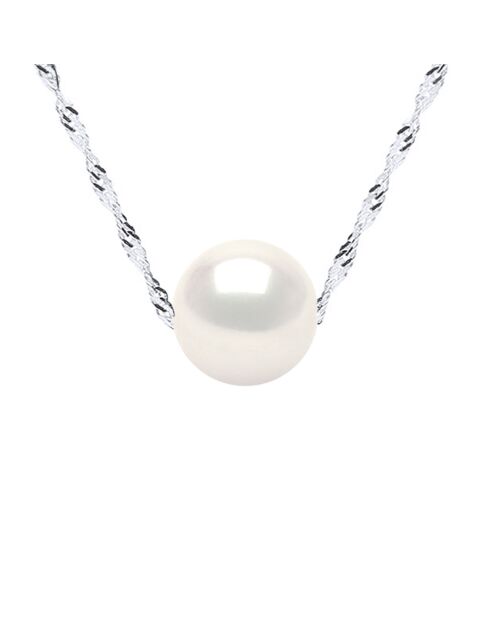 Collier Argent Rhodié & Perle de Culture d'Eau Douce Traversante Ronde blanc naturel