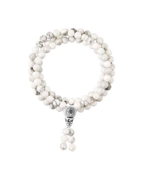 Tibetisches dreistufiges Armband aus Rhodiumsilber und weißem Howlith