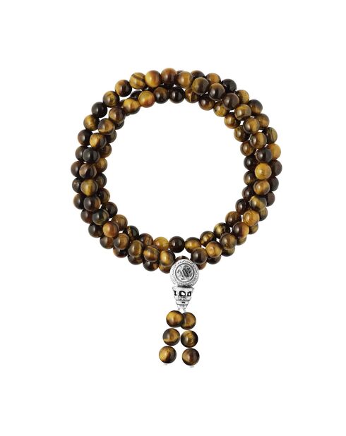 Bracciale tibetano in argento rodiato a triplo rango e occhio di tigre