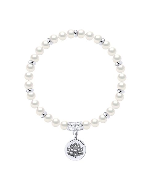 Lotus-Armband aus Silber und natürliche weiße halbrunde Süßwasser-Zuchtperlen