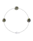 Bracelet Trilogy Or Blanc & 3  Véritables Perles de Culture de Tahiti cerclées