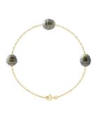 Bracelet Trilogy Or Jaune & 3  Véritables Perles de Culture de Tahiti cerclées