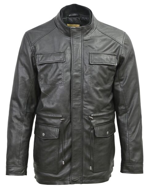 Lange schwarze Lederjacke von Fredelian