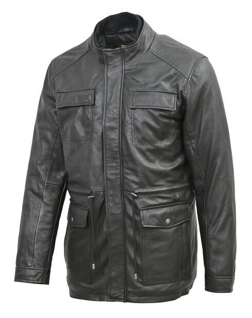 Lange schwarze Lederjacke von Fredelian