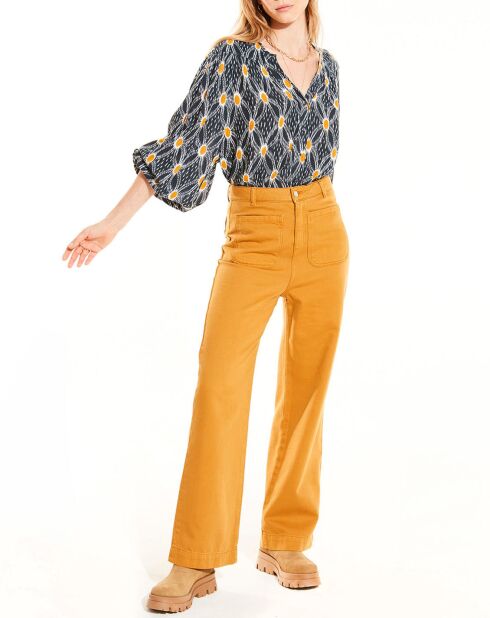 Okerkleurige katoenen broek met uitlopende pijpen James