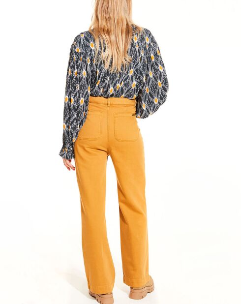 Okerkleurige katoenen broek met uitlopende pijpen James