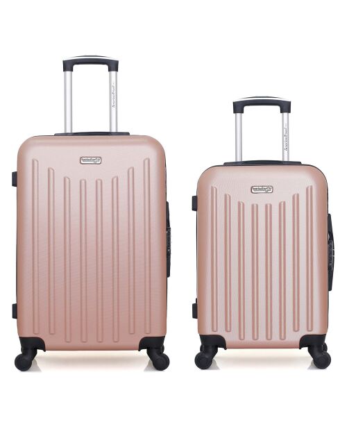 2 koffers met lang en gemiddeld verblijf, 4 wielen, eenvoudig Brooklyn, 65/75 cm, roségoud