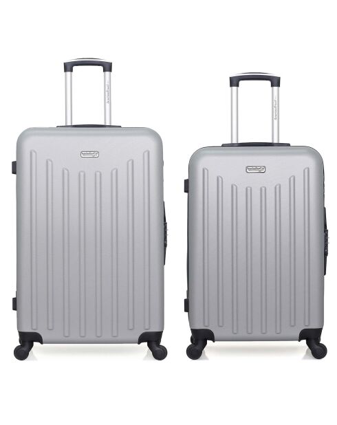 2 einfache silberne Allradkoffer Brooklyn 65/75 cm