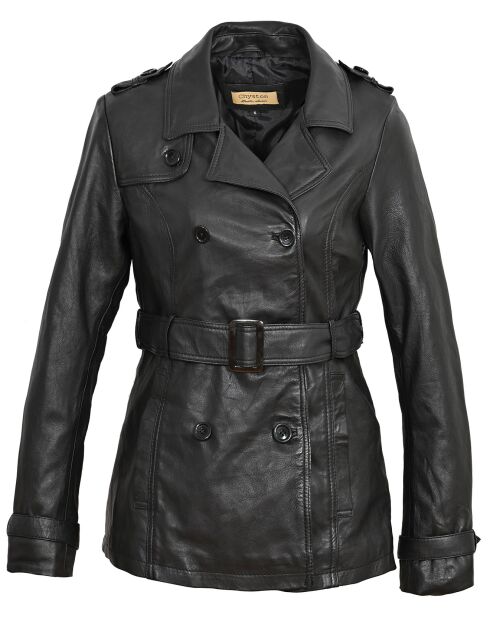 Schwarze lange Lederjacke Lola