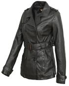 Schwarze lange Lederjacke Lola