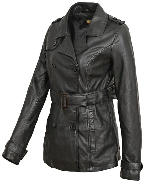 Schwarze lange Lederjacke Lola