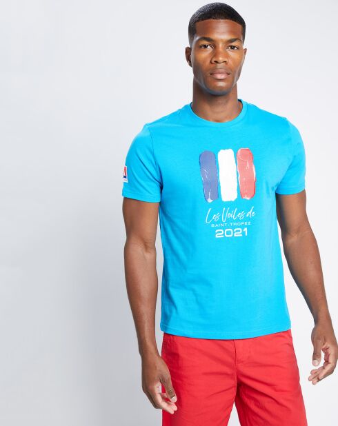 T-shirt 100% cotone biologico Les Voiles de Saint-Tropez blu turchese