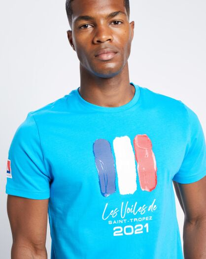 T-Shirt 100% Coton Bio Les Voiles de Saint-Tropez bleu turquoise