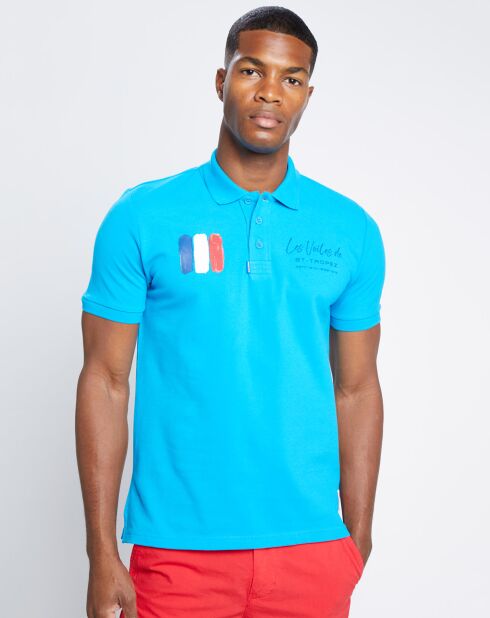Polo blu turchese in cotone biologico 100% Les Voiles de Saint-Tropez