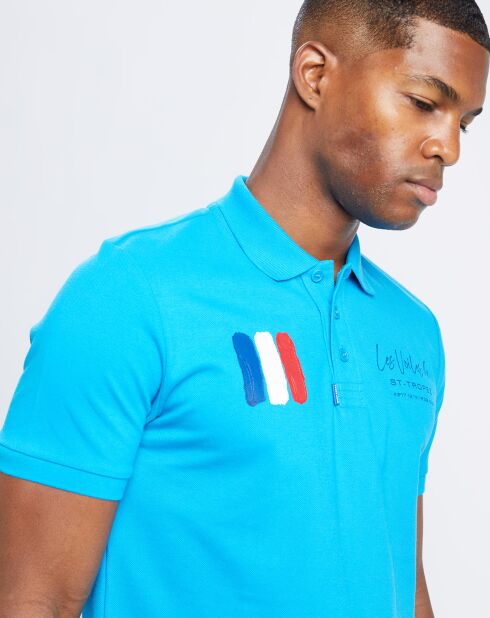 Polo blu turchese in cotone biologico 100% Les Voiles de Saint-Tropez