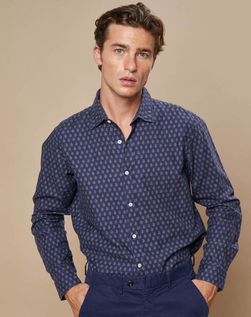 Chemise Slim en Flanelle de Coton Sammy imprimée marine/émeraude