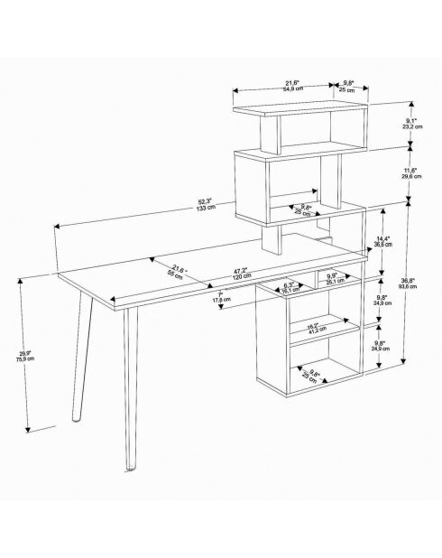 Bureau vina chêne - 133x55x146.4 cm