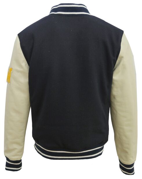 Veste Teddy en Laine & Cuir Martin marine/écru