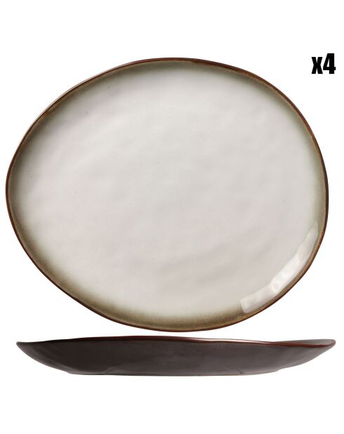 4 Assiettes Plato ovale grises - 27x23 cm