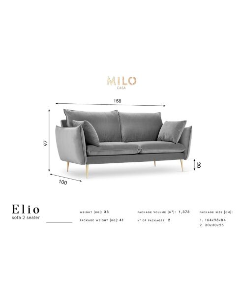Canapé Velours Elio 2 Places rouge - 158x100x97 cm