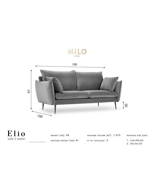 Canapé Velours Elio 2 Places vert bouteille - 158x100x97 cm