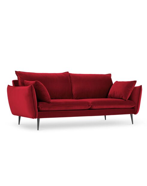 Sofá Elio de 4 plazas de terciopelo rojo - 228x100x97 cm