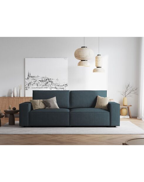 Canapé velours côtelé Carlo 4 Places bleu foncé - 246x102x90 cm