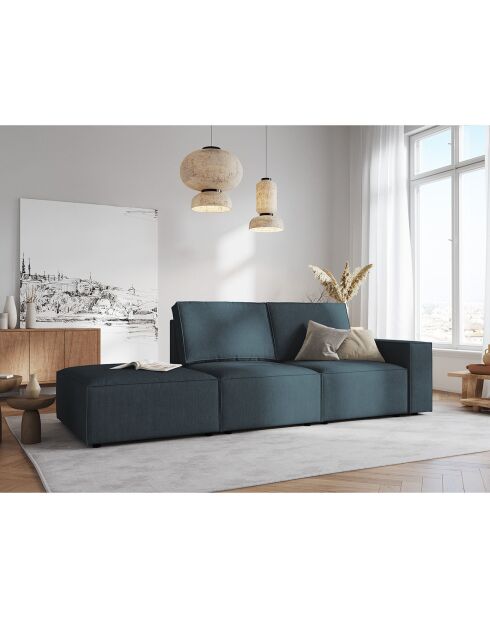 Canapé Modulable Gauche velours côtelé Carlo 3 Places bleu foncé - 255x102x90 cm