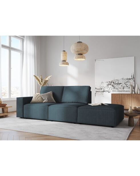 Canapé Modulable Droit velours côtelé Carlo 3 Places bleu foncé - 255x102x90 cm