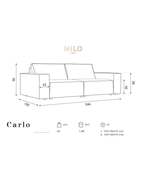 Canapé velours côtelé Carlo 4 Places bleu foncé - 246x102x90 cm
